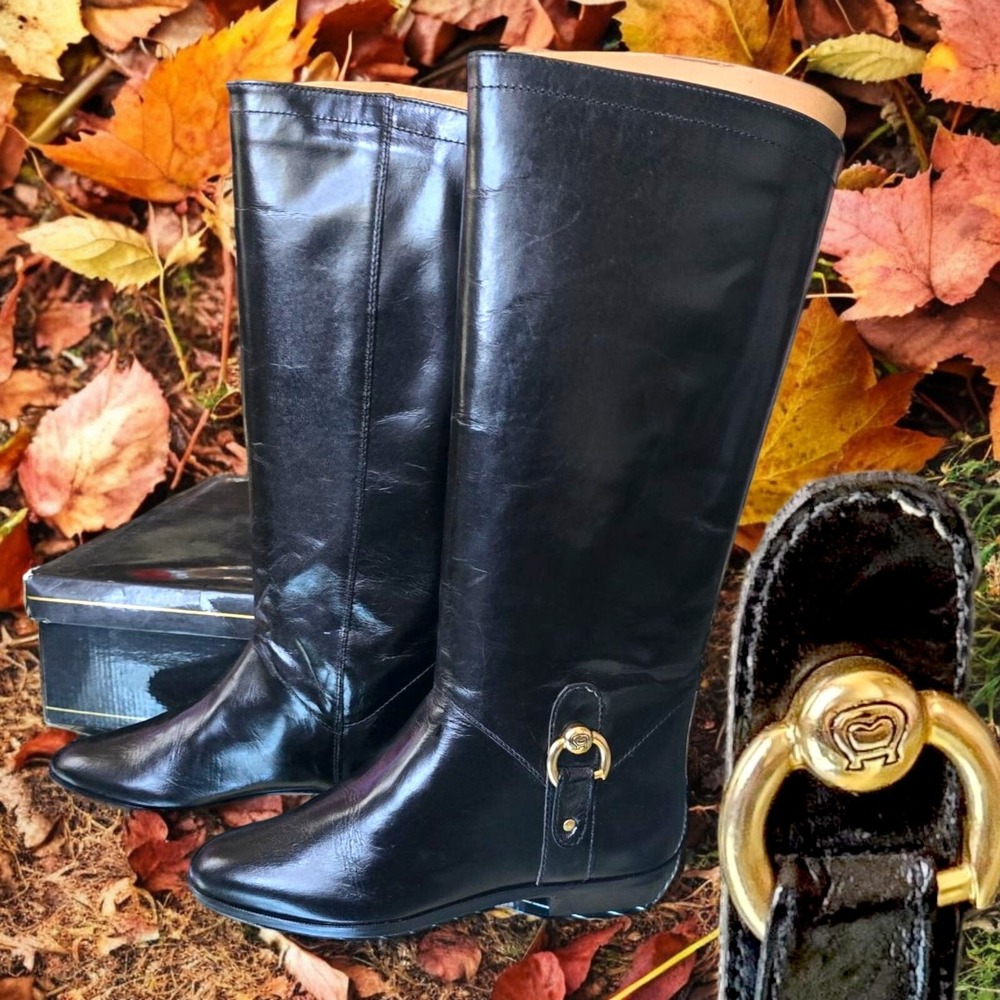 Vintage New black Leather Aigner‎ Women's Boots Size 5 M